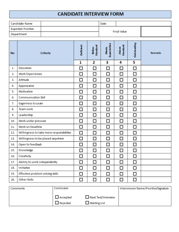 Candidate Interview Form template gratis en premium templates