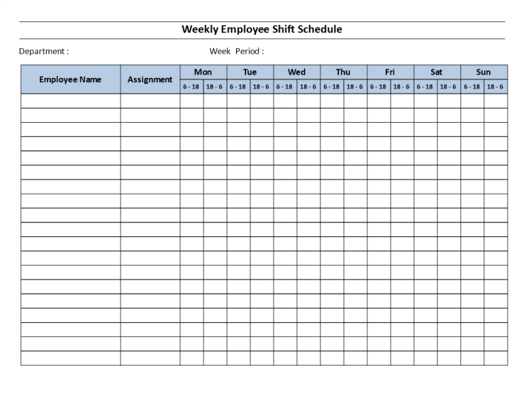 Weekly employee 12 hour shift schedule Mon to Sun gratis en premium templates