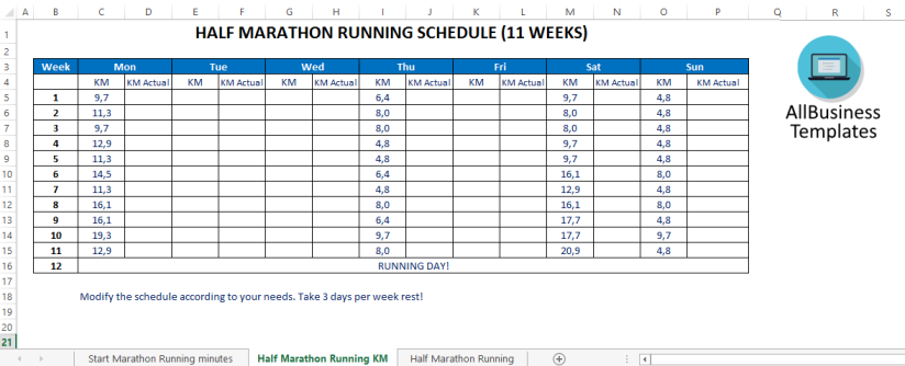 Half marathon training plan (km) gratis en premium templates