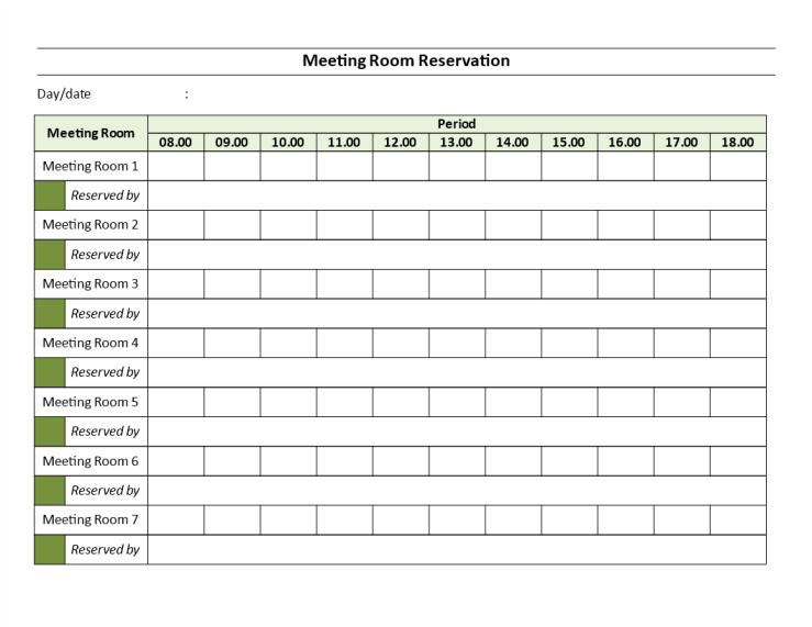 Meeting Rooms Reservation sheet gratis en premium templates