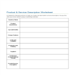 Product Service Description Worksheet gratis en premium templates