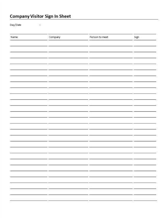 Company Visitor Sign In Sheet simple gratis en premium templates