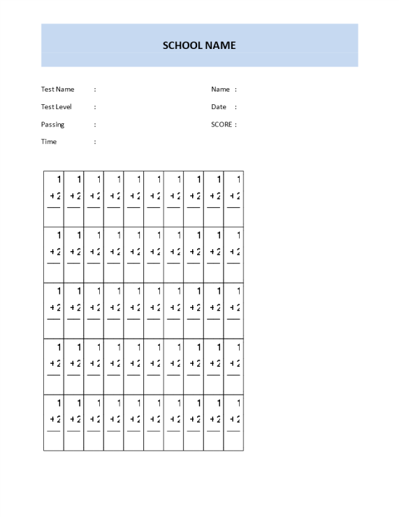 template topic preview image Math Test Template first grade