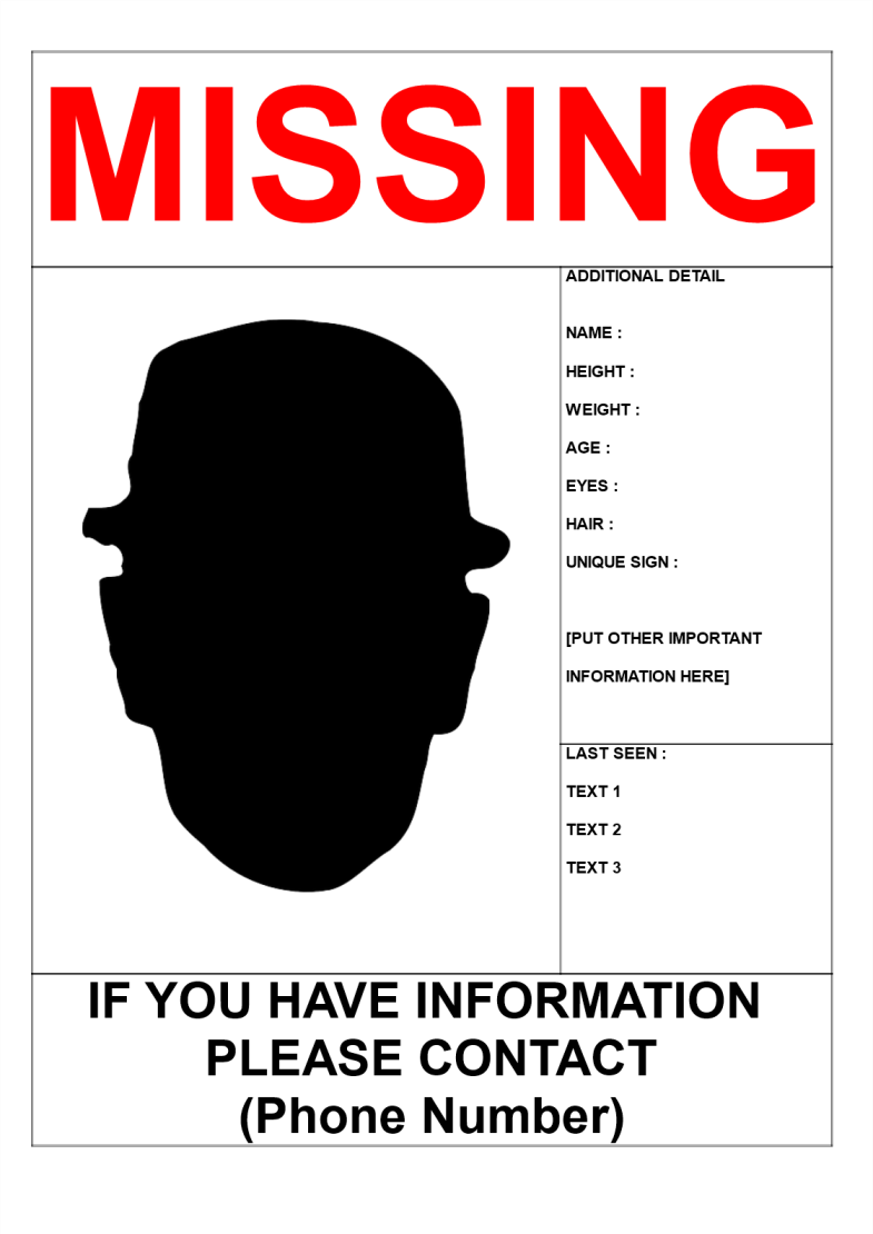 template topic preview image Missing Person Poster Template in A3 Size