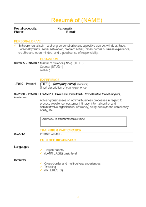 Consultant Resume template gratis en premium templates
