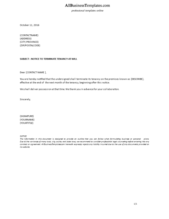 template preview imageFormal Notice Terminate Tenancy at Will by Tenant