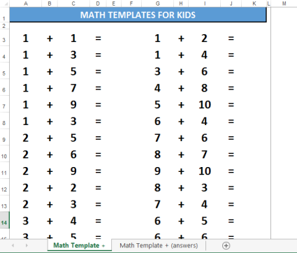 Math for Kids template adding numbers gratis en premium templates