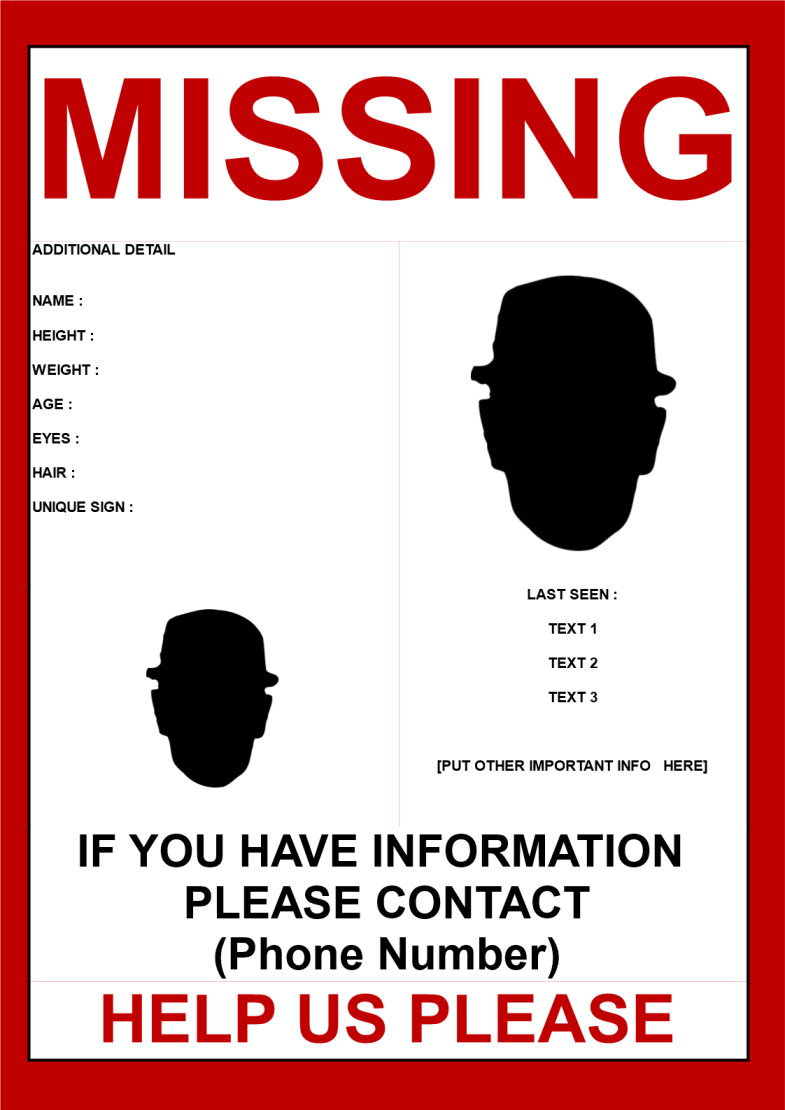 template topic preview image Missing person poster template 2 images