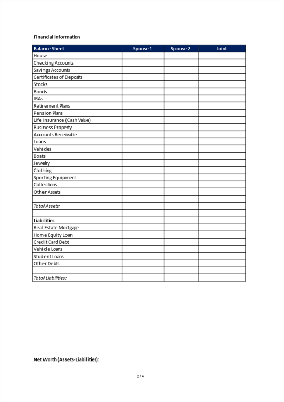 image Divorce Worksheet Template