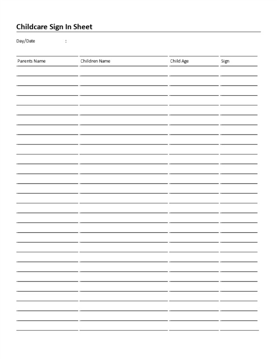 template topic preview image Childcare Sign In Sheet 4 columns