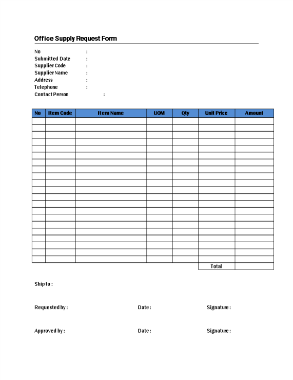 Office Supply Request Form template gratis en premium templates