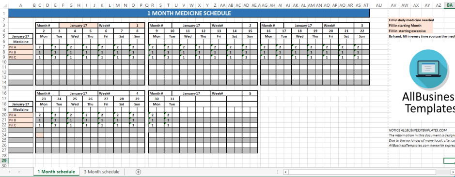 Monthly Medicine Schedule gratis en premium templates