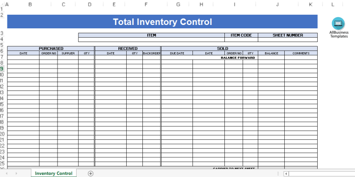Total Inventory Control Template gratis en premium templates