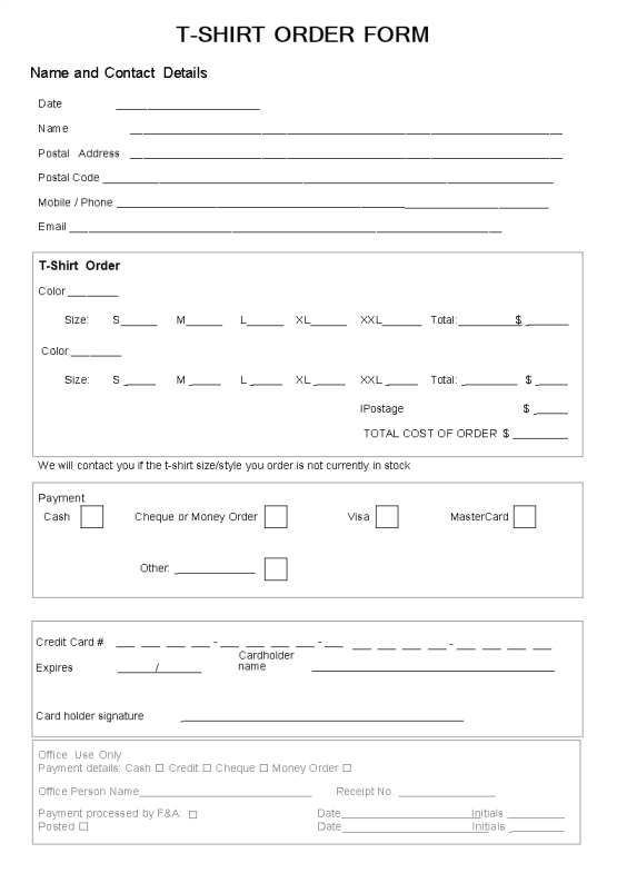 TShirt Order Form gratis en premium templates