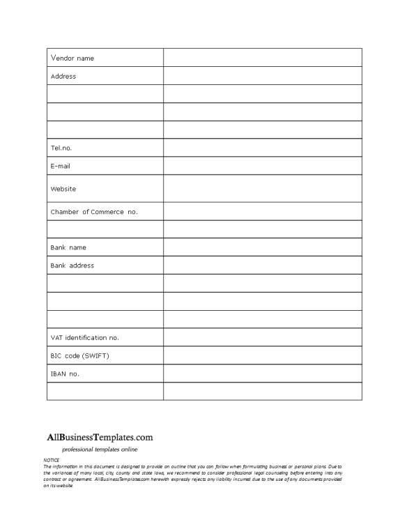 Vendorsheet Company Template gratis en premium templates