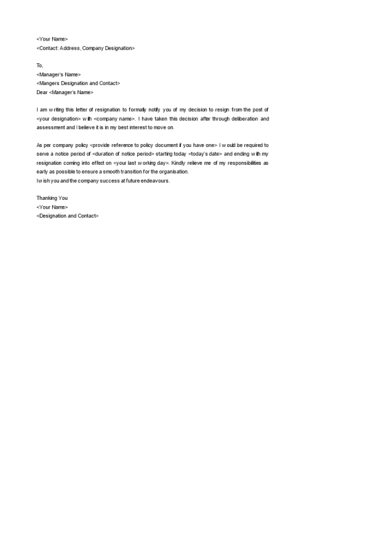 Vorschaubild der VorlageSimple Resignation Notice Template