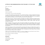 Letters of Recommendation for Teacher of the Year gratis en premium templates