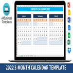 3 Month Calendar 2022 gratis en premium templates