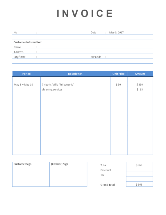 Rental Invoice Short Stay property gratis en premium templates