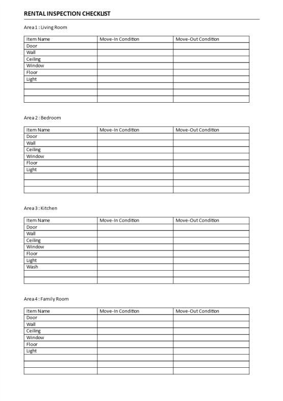 Condition of Rental Property Checklist gratis en premium templates