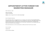 Appointment Letter Format for Marketing Manager gratis en premium templates