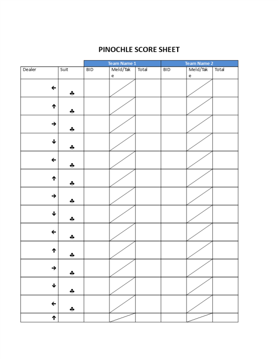 Pinochle scoresheet template gratis en premium templates