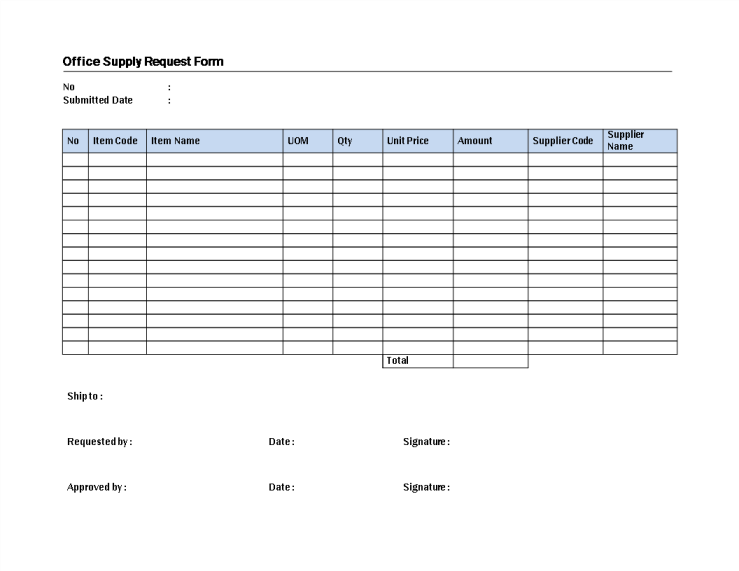 Office Supply Request Model gratis en premium templates