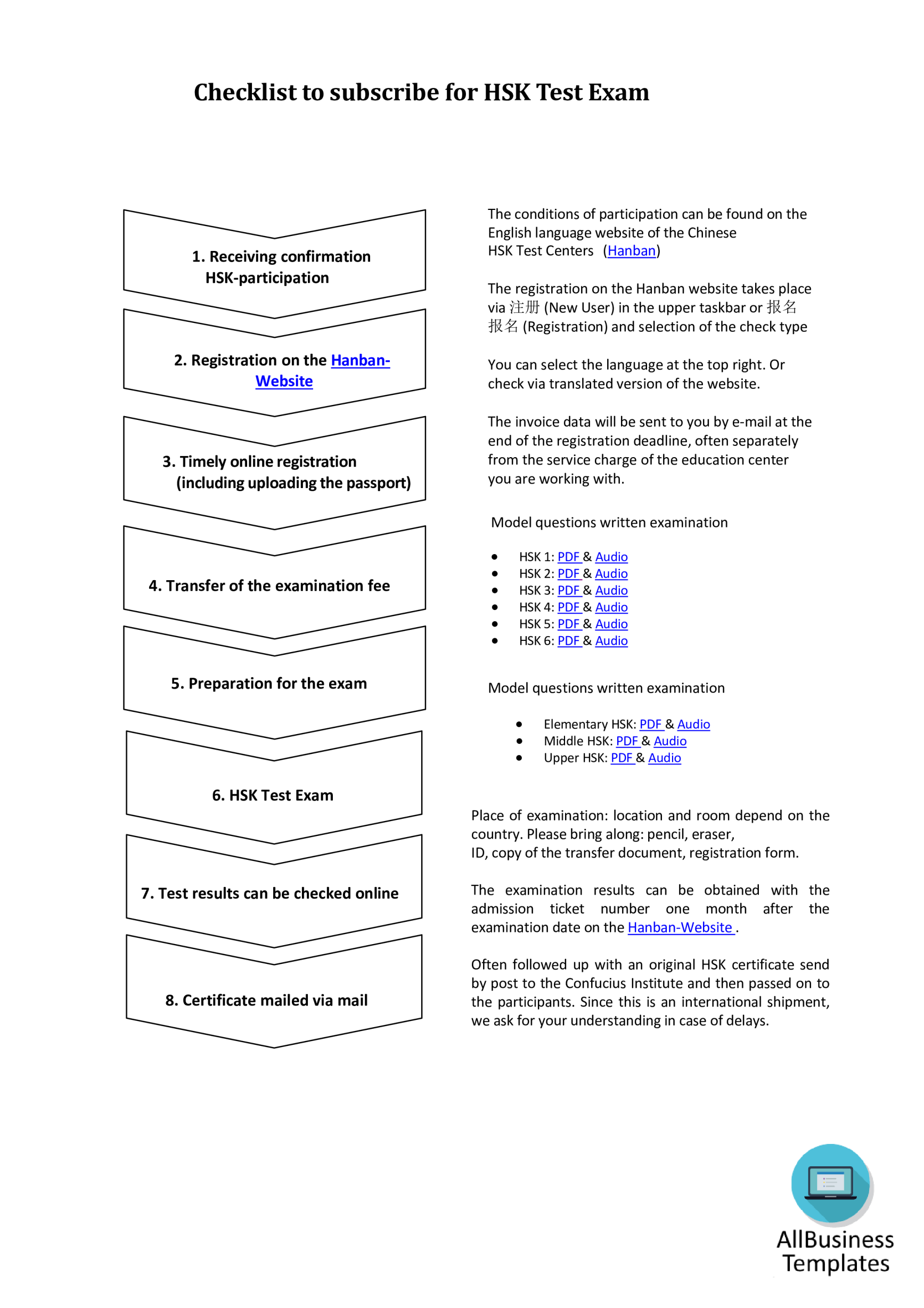 Vorschaubild der VorlageHSK Test Exam checklist