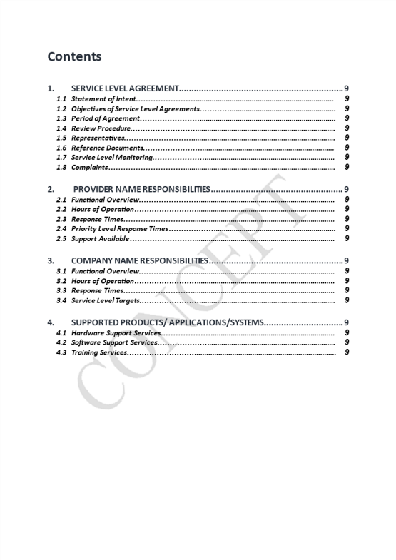 template topic preview image Service Level Agreement (SLA) Template