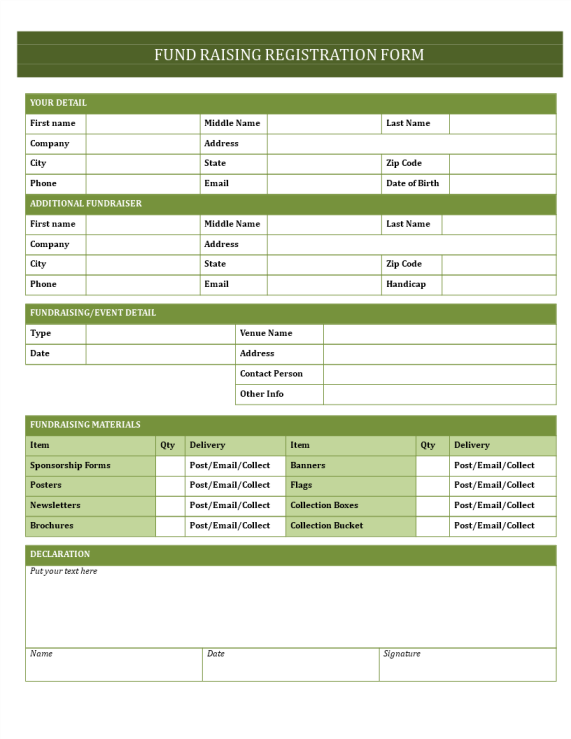 Fundraising Registration Form gratis en premium templates