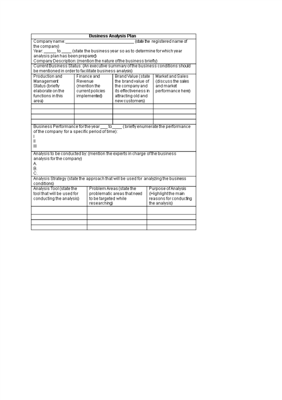 Vorschaubild der VorlageBusiness Analysis Plan