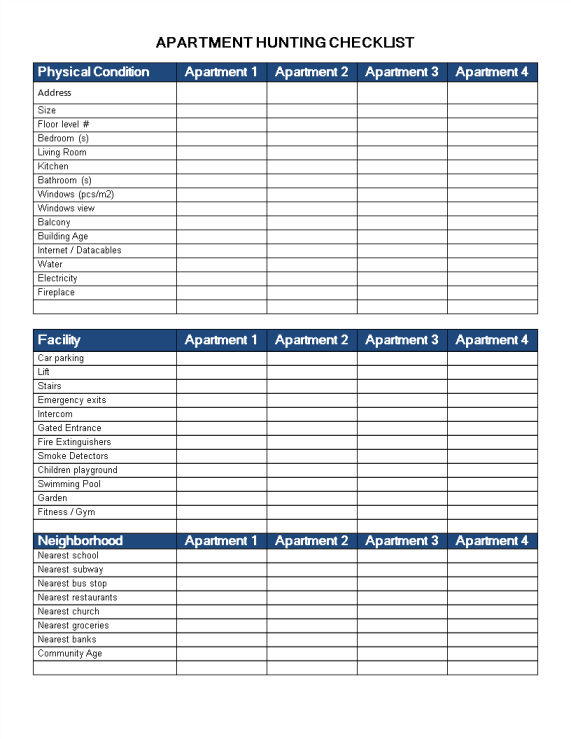 Apartment Evaluation Checklist gratis en premium templates