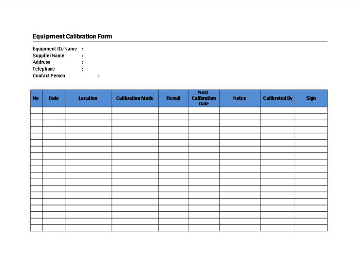 Equipment Calibration Form gratis en premium templates