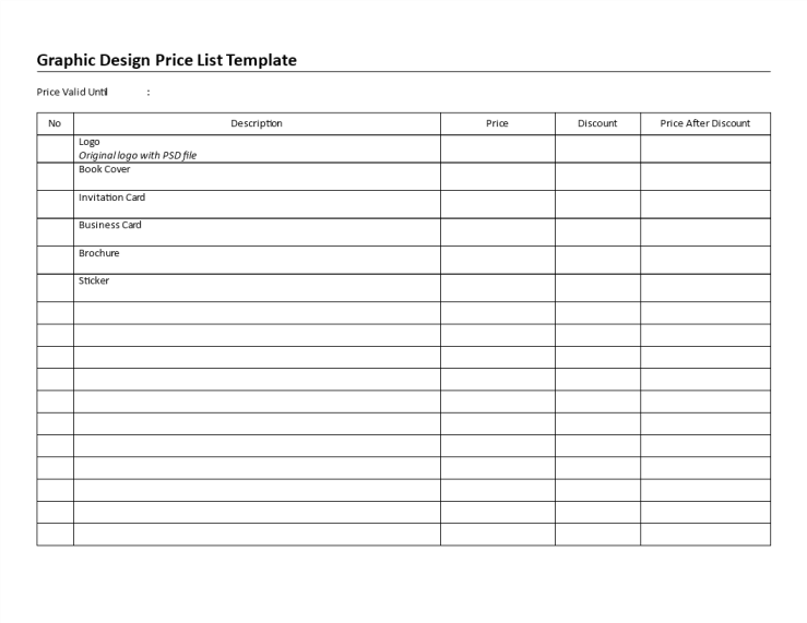 Printable Graphic Design Price List gratis en premium templates