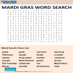 template topic preview image Mardi Gras Word Search Printable