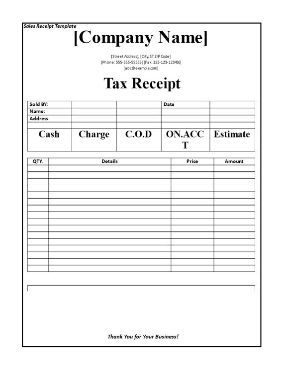 Tax Receipt Template gratis en premium templates