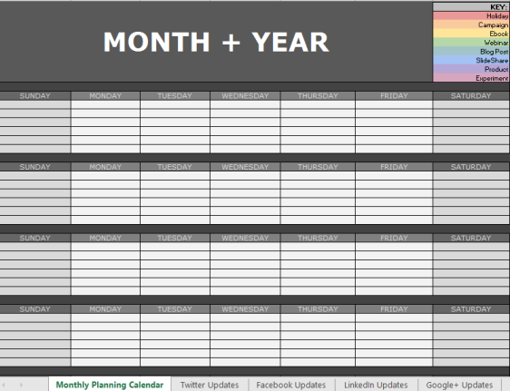 Social Media Content Calendar gratis en premium templates