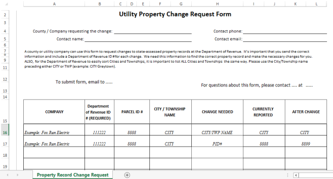 Utility Property Change Request Form gratis en premium templates