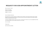 Request for Appointment Letter for Job gratis en premium templates