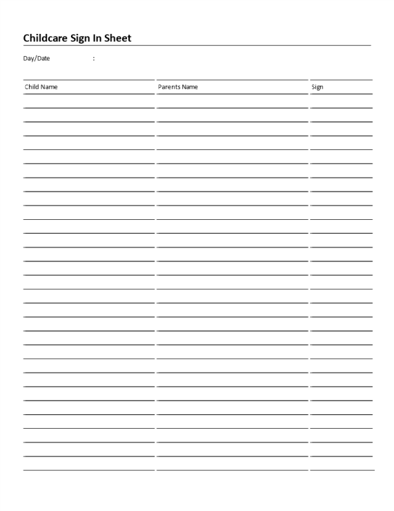 template topic preview image Home daycare sign In sheet