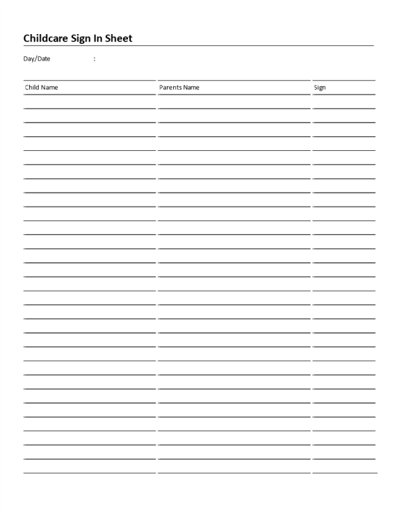 Home daycare sign In sheet gratis en premium templates