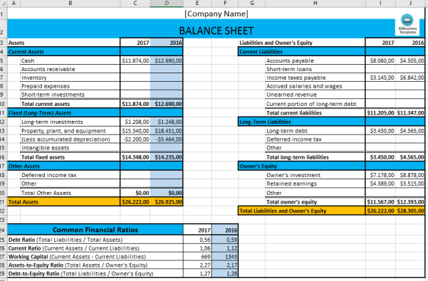 template topic preview image Basic Excel Balance Sheet