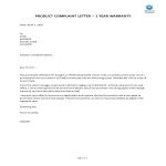 Product Complaint Letter 1 Year Warranty gratis en premium templates