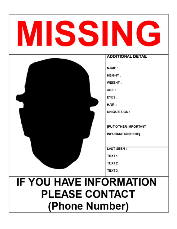 template topic preview image Missing Person Poster Template Letter Size