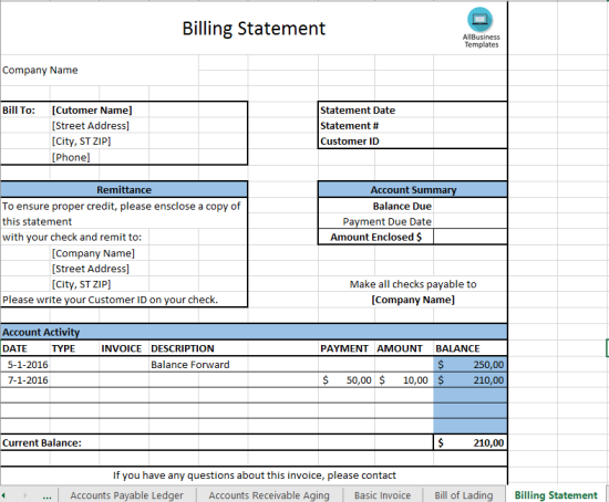 Billing Statement Template gratis en premium templates