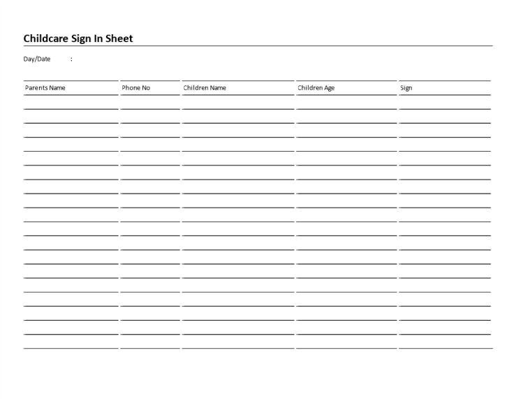 template topic preview image Childcare Sign In Sheet Columns Landscape