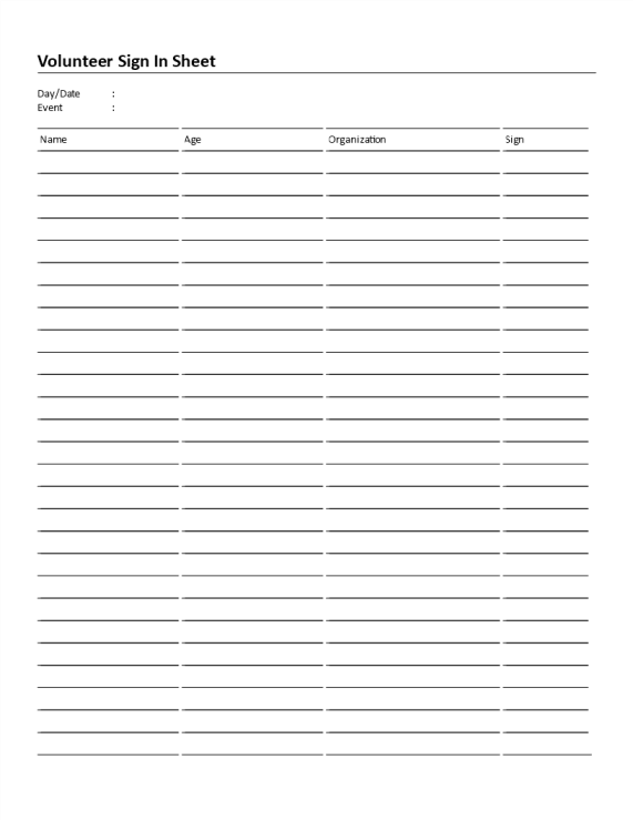 template topic preview image Volunteer Sign In Sheet