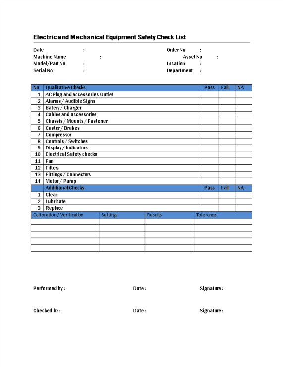 template topic preview image Mechanical Electrical Equipment Safety Check list