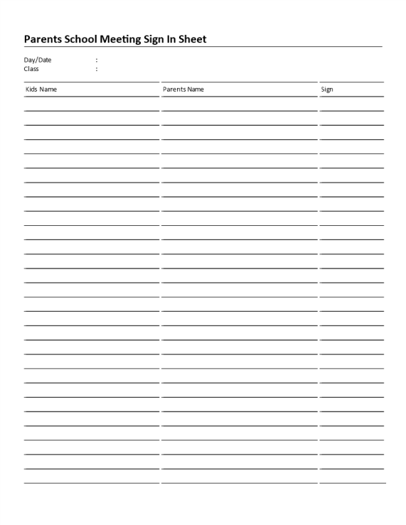template topic preview image Parents School Meeting Sign In Sheet