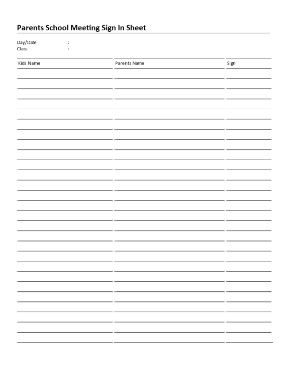 Parents School Meeting Sign In Sheet gratis en premium templates